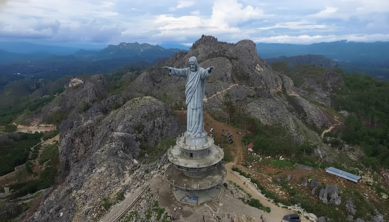 Bukit Buntu Burake Di Tana Toraja Pemandangan Patung Yesus Kristus Seperti Di Rio De Janeiro Brasil